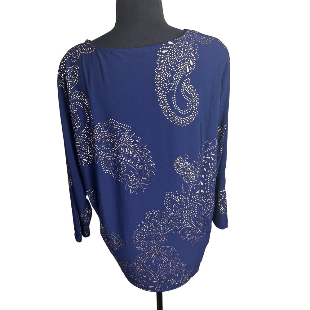Susan Graver Regular Foil-Printed Liquid Knit Tunic INDIGO NWOT SIZE S - Picture 4 of 8